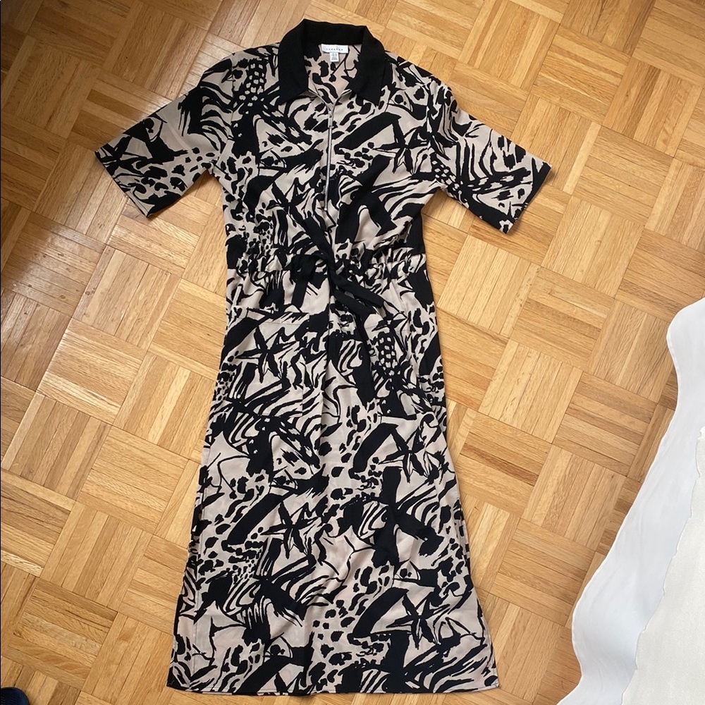 Topshop Black and White Polo Collar Midi Dress